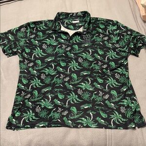 Columbia Notre Dame Black and Green Leaf Print Polo Shirt